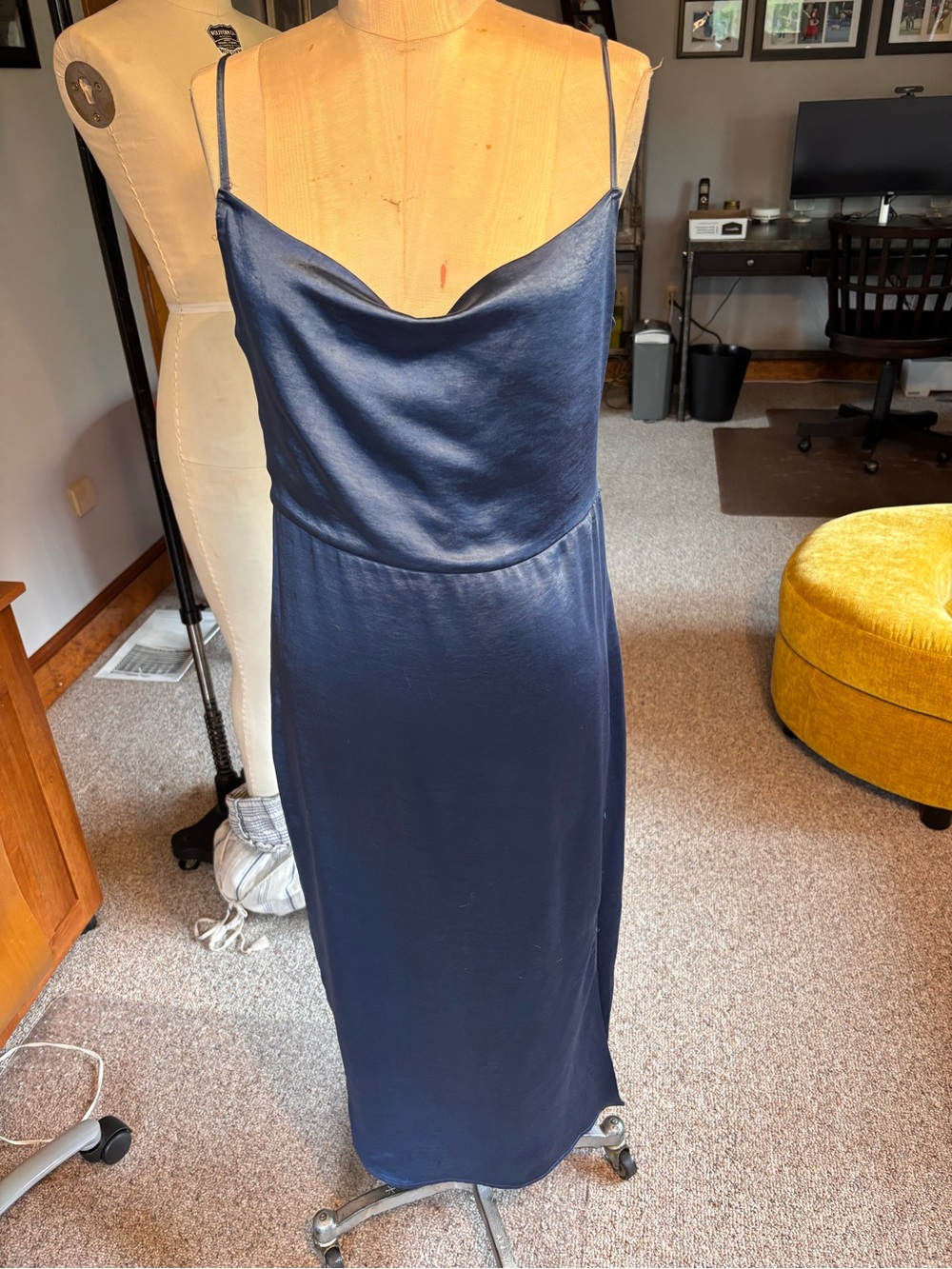 Heartloom Navy Satin Cowl Midi Slip Dress